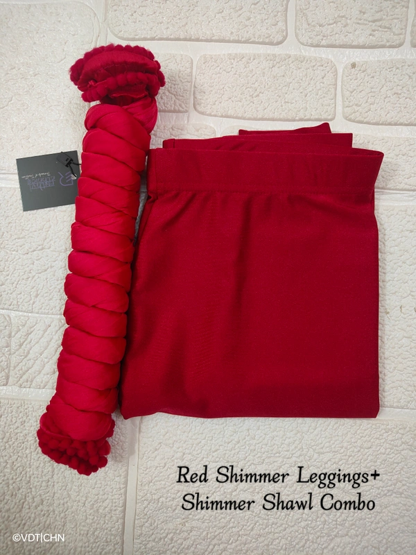 FlyCute Shimmer Ankle Fit | Leggings| Red Shimmer | AS20513 - L, Red Shimmer, with Duppata