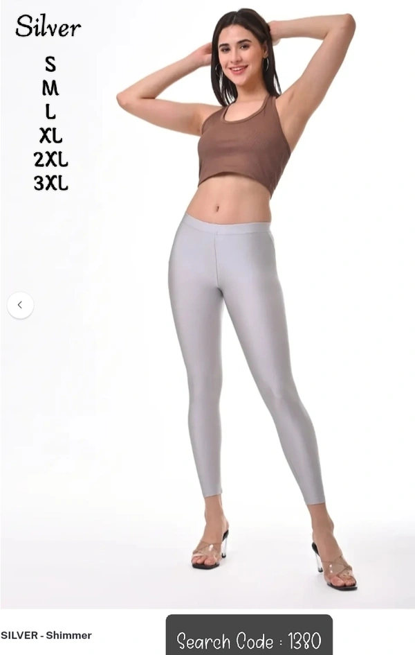 FlyCute Shimmer Ankle Fit | Leggings| Silver Shimmer | AS20507 - XL, Silver Shimmer, Only Leggings