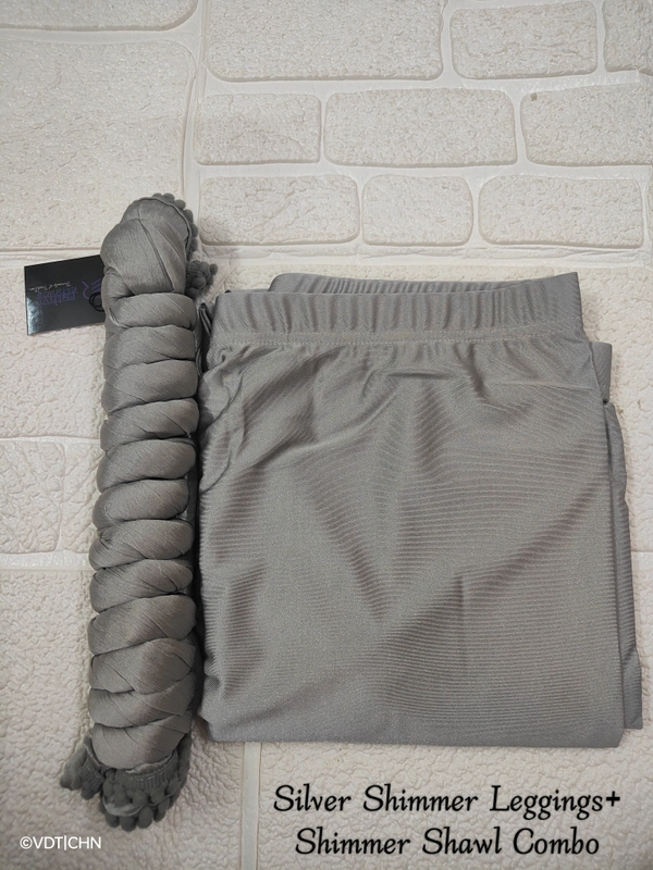 FlyCute Shimmer Ankle Fit | Leggings| Silver Shimmer | AS20507 - 3XL, Silver Shimmer, with Duppata