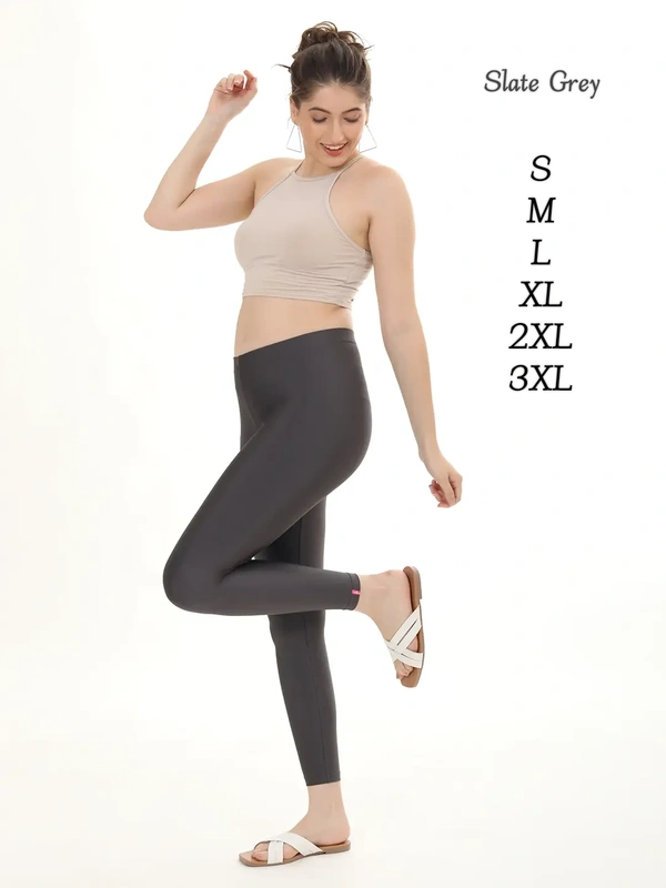 FlyCute Shimmer Ankle Fit | Leggings| Slate Grey Shimmer | AS20516 - L, Slate Grey Shimmer, Only Leggings