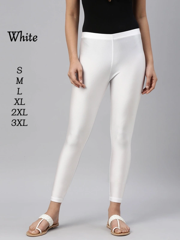 FlyCute Shimmer Ankle Fit | Leggings| White Shimmer | AS20514 - 3XL, White Shimmer, with Duppata