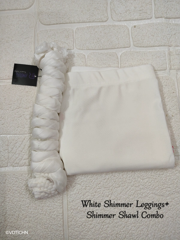 FlyCute Shimmer Ankle Fit | Leggings| White Shimmer | AS20514 - 3XL, White Shimmer, with Duppata