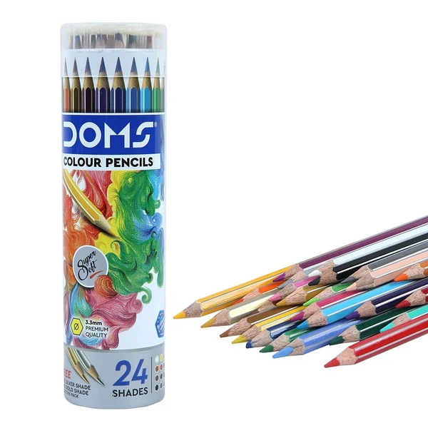 Doms Colour Pencil Round Tin Pack 24 Shades  - 1 Pack