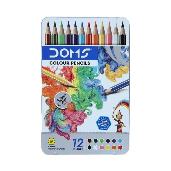 Doms Colour Pencil Flat Tin Pack 12 Shades  - 1 Pack