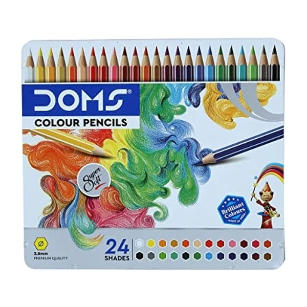 Doms Colour Pencil Flat Tin Pack 24 Shades - 1 Pack