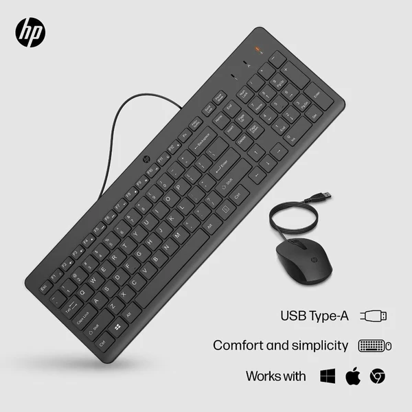 HP 150 USB Wired Chiclet Keyboard & Mouse Combo for Desktop & Laptop