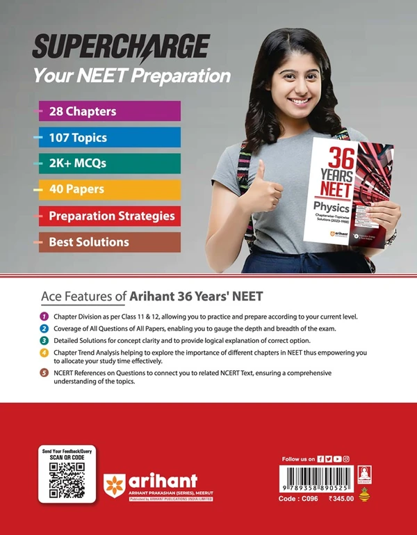 Arihant 36 Years' NEET Physics Chapterwise - Topicwise Solved Papers (2023-1988)