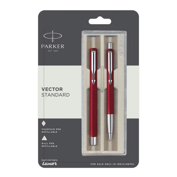 Parker Vector Standard Fountain Pen & Ball Pen Red Colour Body