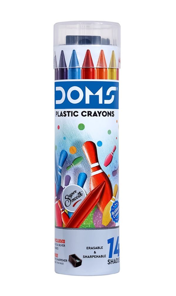 Doms Plastic Crayons 14 Shades Round Tin Pack ( 5 Packs ) - 5 Packs