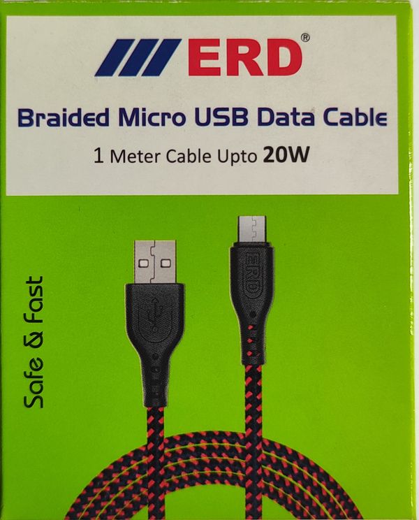 ERD Braided Micro USB Data Cable 1meter Cable Upto 20W Red Colour 