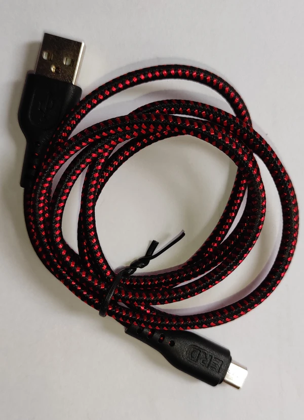 ERD Braided Micro USB Data Cable 1meter Cable Upto 20W Red Colour 