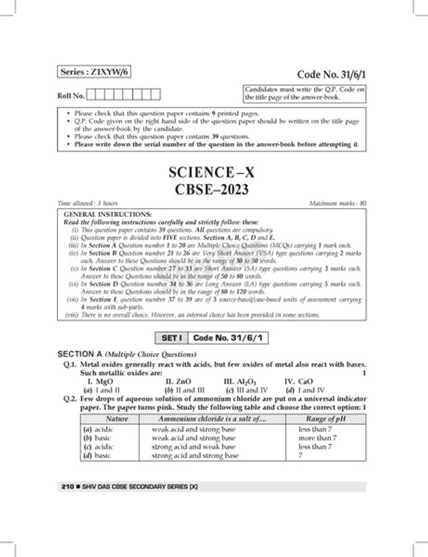 Shiv Das CBSE 2024 Exam Past 7 Year Board Papers + Sample Papers Science Class 10