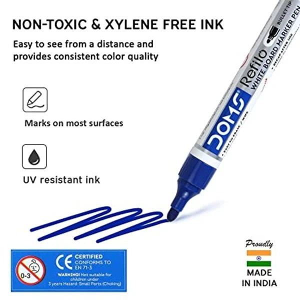 Doms Refilo White Board Marker Pen Blue Colour - 10 Pcs Packs, Blue