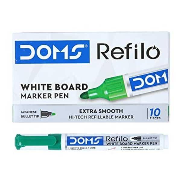 Doms Refilo White Board Marker Pen Green Colour - 5 Pcs, Green