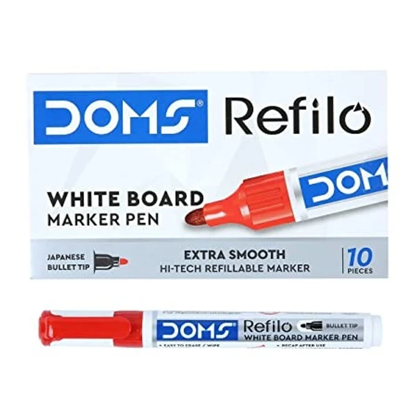 Doms Refilo White Board Marker Pen Red Colour - 5 Pcs, Red