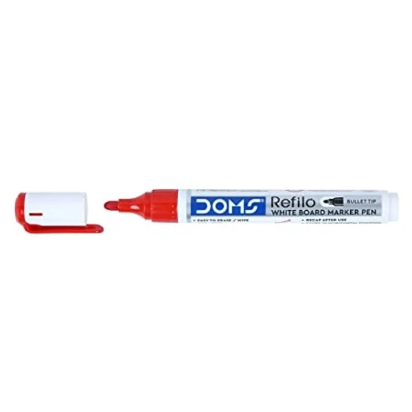 Doms Refilo White Board Marker Pen Red Colour - 5 Pcs, Red