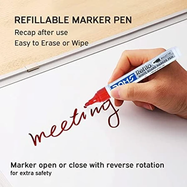 Doms Refilo White Board Marker Pen Red Colour - 5 Pcs, Red