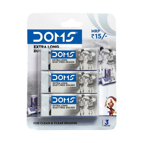 Doms DOMS Extra Long Dust Free Eraser 3 Pcs Blister - 10 Packs