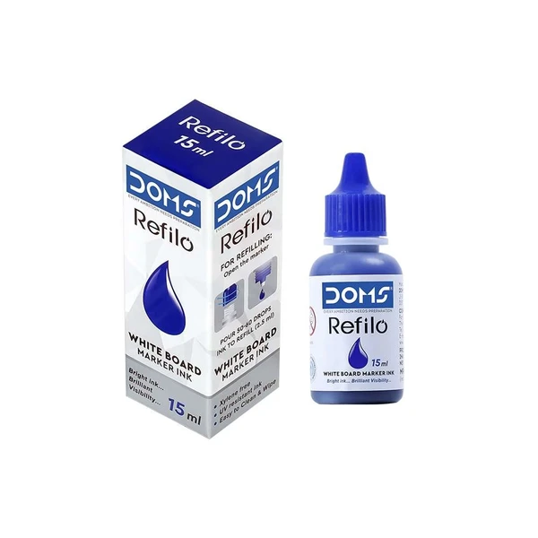 Doms Refilo White Board Marker Ink Blue Colour 15ml  - 1 Pcs, Blue