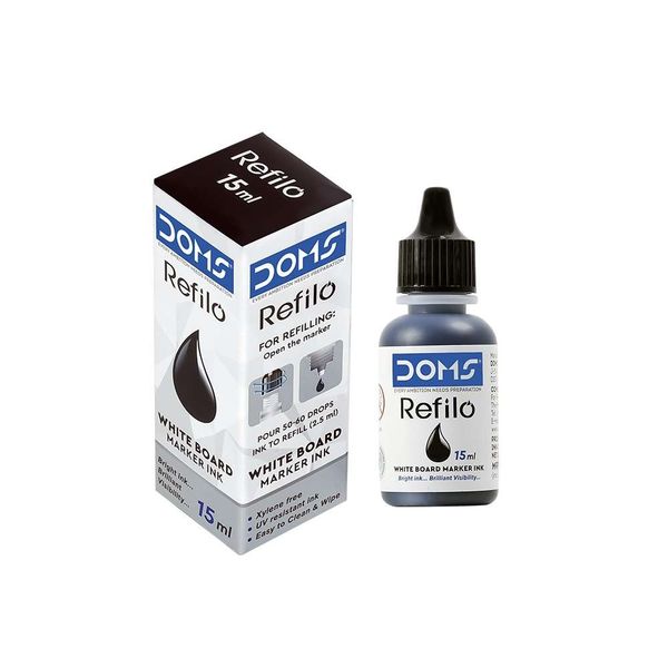 Doms Refilo White Board Marker ink Black Colour 15ml - 10 Pcs, Black