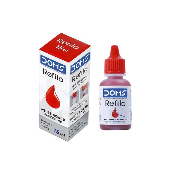 Doms Refilo White Board Marker Ink Red Colour 15ml  - 10 Pcs, Red