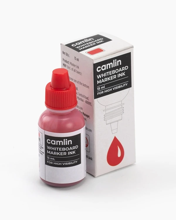 Camlin  White Board Marker Ink Red Colour 15ml  - 10 Pcs, Red
