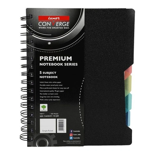 Luxor 5 Subject Notebook Single Ruled Size A4  Pages 300 