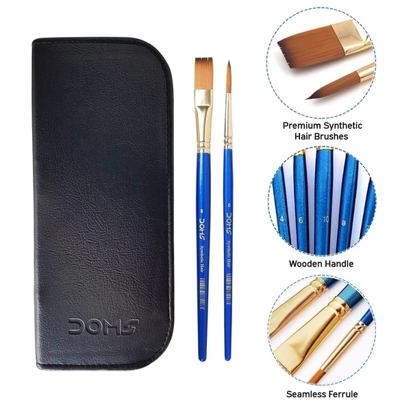 Doms Artistic Synthetic Brush Round & Flat Set of 12