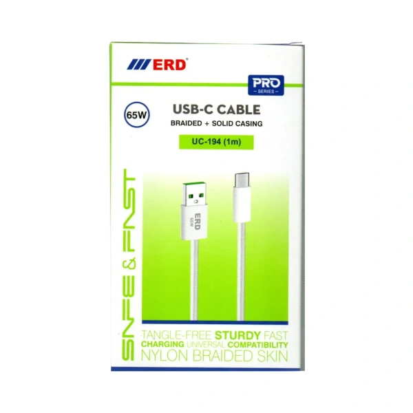 ERD USB C Braided Data Cable 65W 1 Meter UC-194 - 