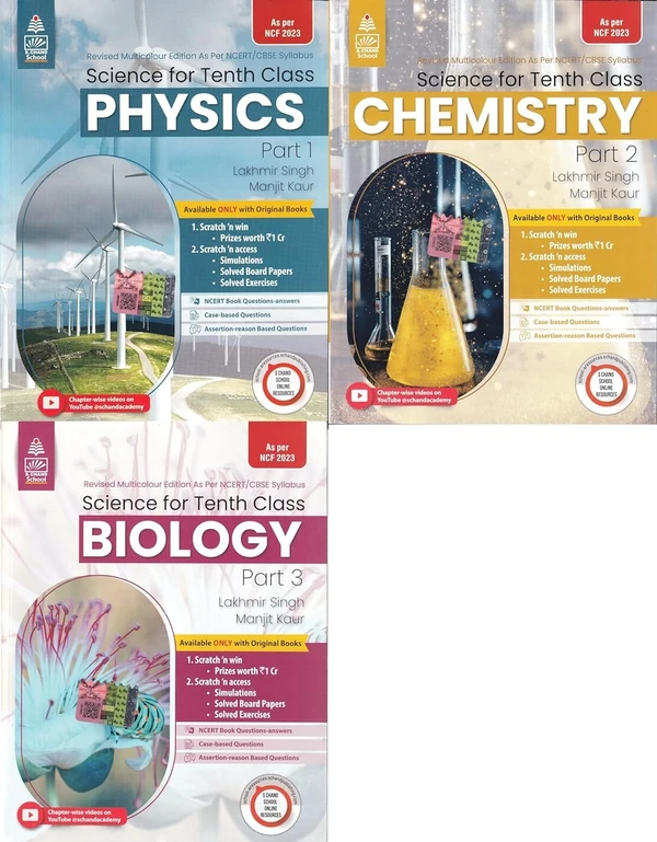 S Chand Combo Pack Science Physics, Chemistry, Biology By Lakhmir Singh Class 10 CBSE Examination 2024 - 25