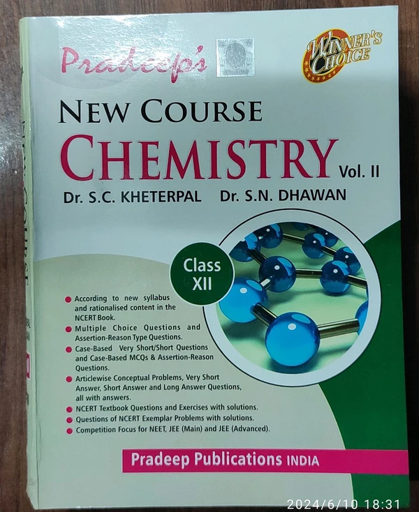 Pradeep New Course Chemistry Vol. 1 & 2 By S. C. Kheterpal S. N. Dhawan Class 12 CBSE Examination 2024 - 25