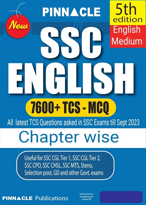 Prinnacle Publications Pinnacle SSC English 7600+ TCS MCQ Chapterwise 5th Edition
