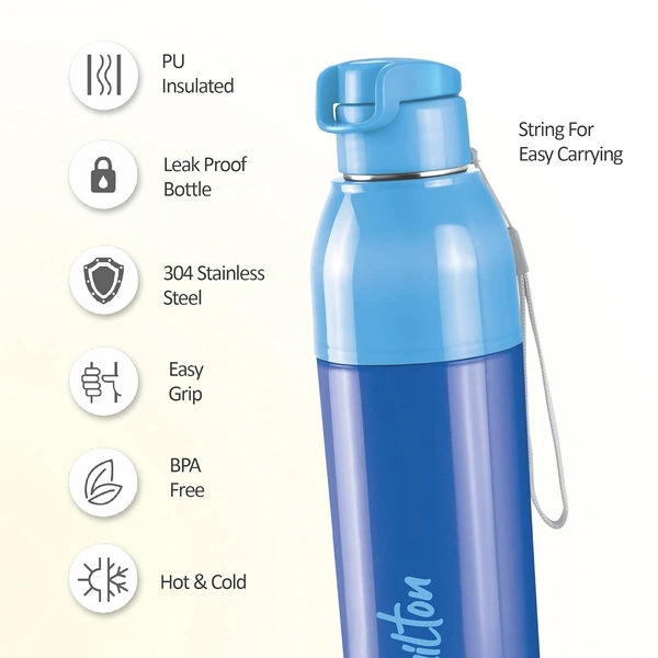 Milton Steel Convey 900 Steel Thermoware Insulated Inner Steel Water Bottle 650 ml  - Blue, 630