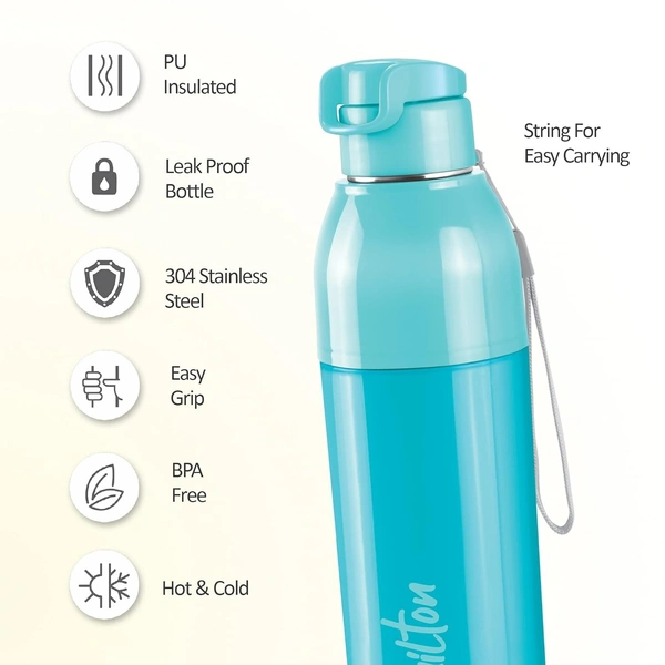 Milton Steel Convey 900 Steel Thermoware Insulated Inner Steel Water Bottle 650 ml  - Cyan Aqua, 630