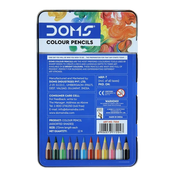 Doms Colour Pencil Flat Tin Pack 12 Shades