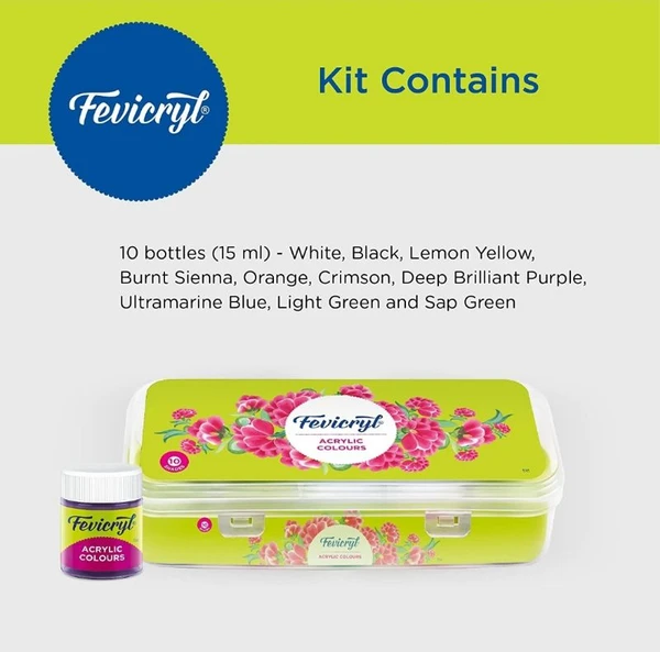 Fevicryl Acrylic Colours Sunflower Kit ( 10 Colours × 15 Ml )