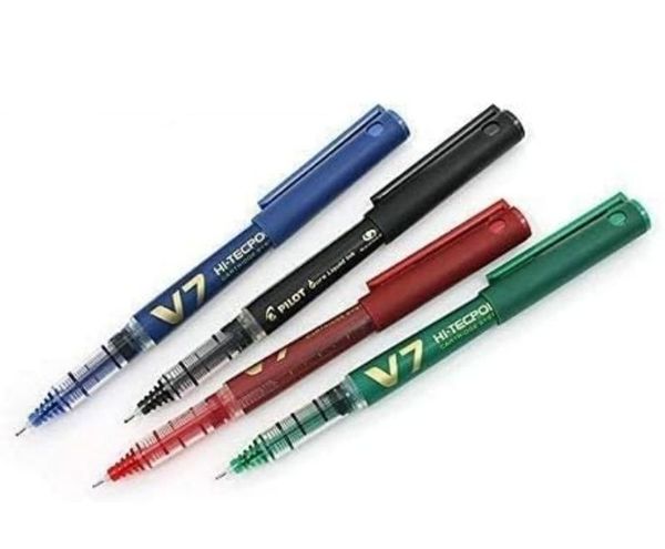 Pilot V7 Hi - Tecpoint Cartridge System Roller Ball Pen  4 Pcs Sets  Blue, Black, Red, Green  )