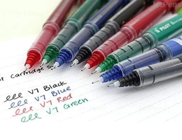 Pilot V7 Hi - Tecpoint Cartridge System Roller Ball Pen  4 Pcs Sets  Blue, Black, Red, Green  )