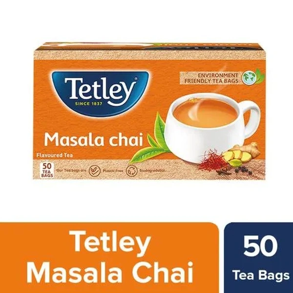 Tetley Masala Tea - Spiced & Flavourful Assam Blend, Staple Free & Environment Friendly Bags, 100 g (50 Bags x 2 g - 100 g