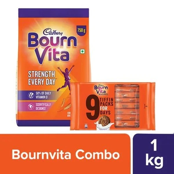 bb Combo Chocolate Health Drink - Bournvita, 750 g + Bournvita Biscuits, 250 g, Combo 2 Items - 1 kg