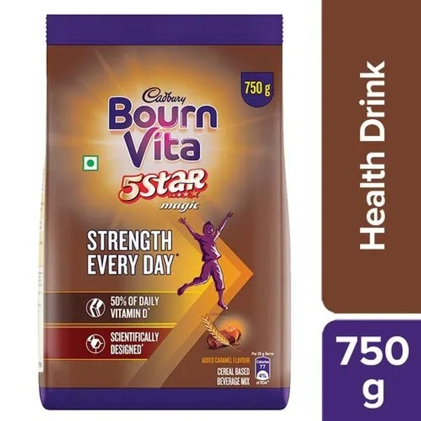 Cadbury Bournvita 5 Star Magic Chocolate Health Drink, 750 g Pouch - 750 g