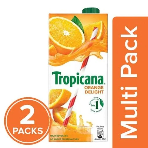 Tropicana Fruit Juice - Orange Delight, 2x1 L Multipack - 200 ml