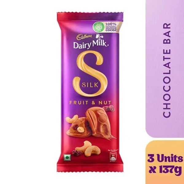 Cadbury Dairy Milk Silk Silk Fruit & Nut Chocolate Bar, 3X137 g Multipack - 1.24 G