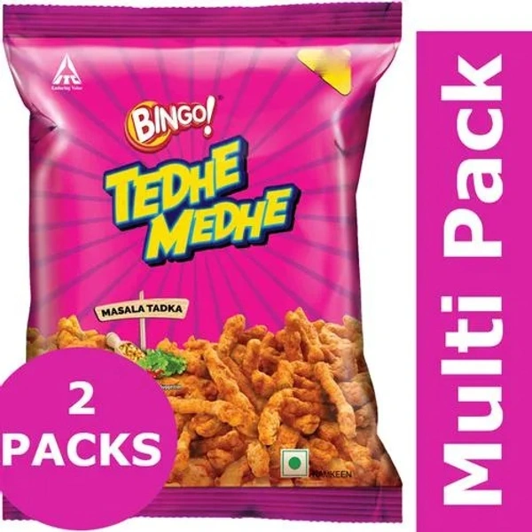 Bingo Tedhe Medhe Snacks - With Corn, Rice, Dal, Masala Tadka, 2x85 g Multipack - 2 X85 G