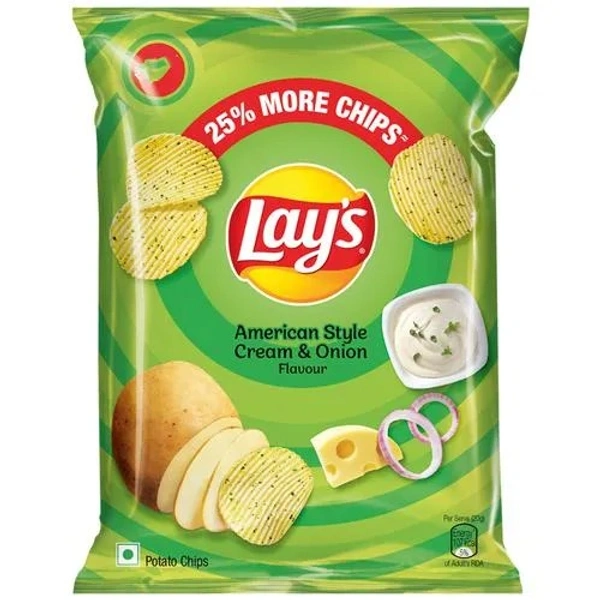 Lays Potato Chips - American Style Cream & Onion Flavour, Crunchy Snacks, 40 g Pouch - 40 g