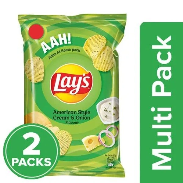 Lays Potato Chips - American Style Cream & Onion Flavour, 2 x 90 g Multipack - 90 g