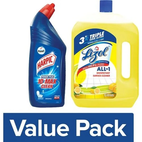 bb Combo Harpic Toilet Cleaner Liquid, Original 1 L + Lizol Floor & Surface Cleaner Liquid, Citrus 2 L, Combo 2 Items - 2 L
