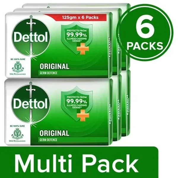 Dettol Bathing Bar Soap - Germ Protection, Original, 6x125 g Multipack - 6 x125 g
