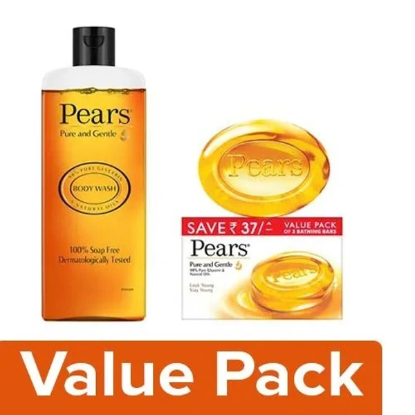 Pears Shower Gel - Pure & Gentle 250ml + Soap Bar - Pure & Gentle 125Gx3, Combo
