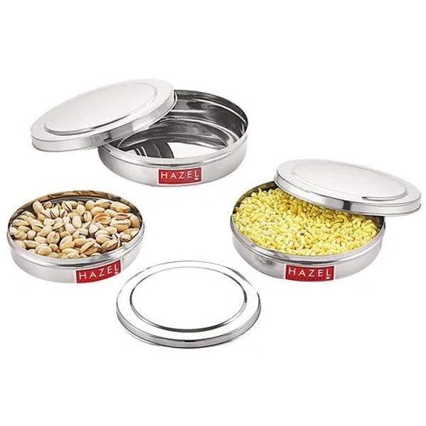 HAZEL Stainless Steel Storage Container - High Quality, Silver, 3 pcs